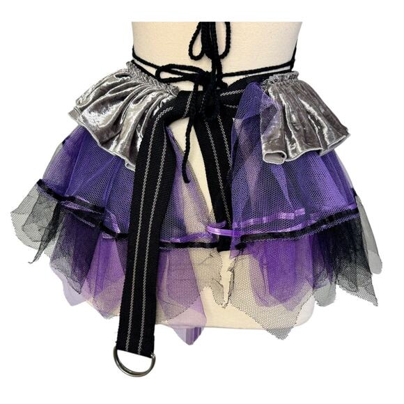 Y2K Crochet Butterfly Top Velvet Mesh Tutu Outfit Gothic Festival Cyberpunk OS - Picture 8 of 15